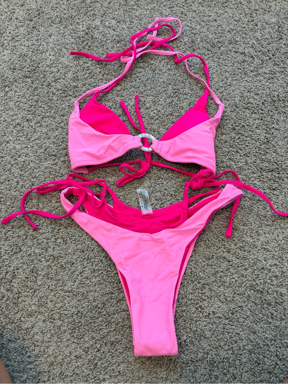 Neon Pink Tie-Detail Two-Piece Bikini